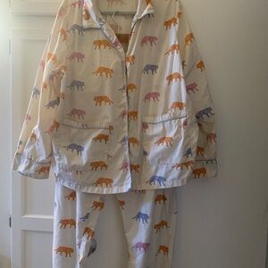 Women's Cream Leopard-Print Pajama Set - Lightweight Button-Front